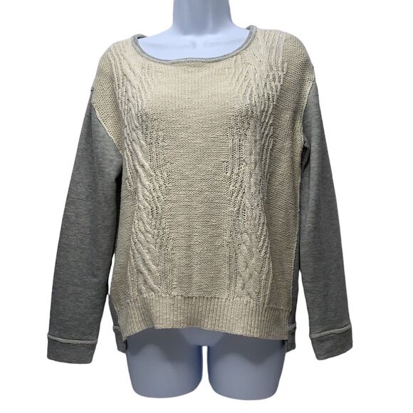 Sundance Sweater Womens Small Cable Knit Mix Media Cotton Pullover Gray Ivory - Picture 3 of 11